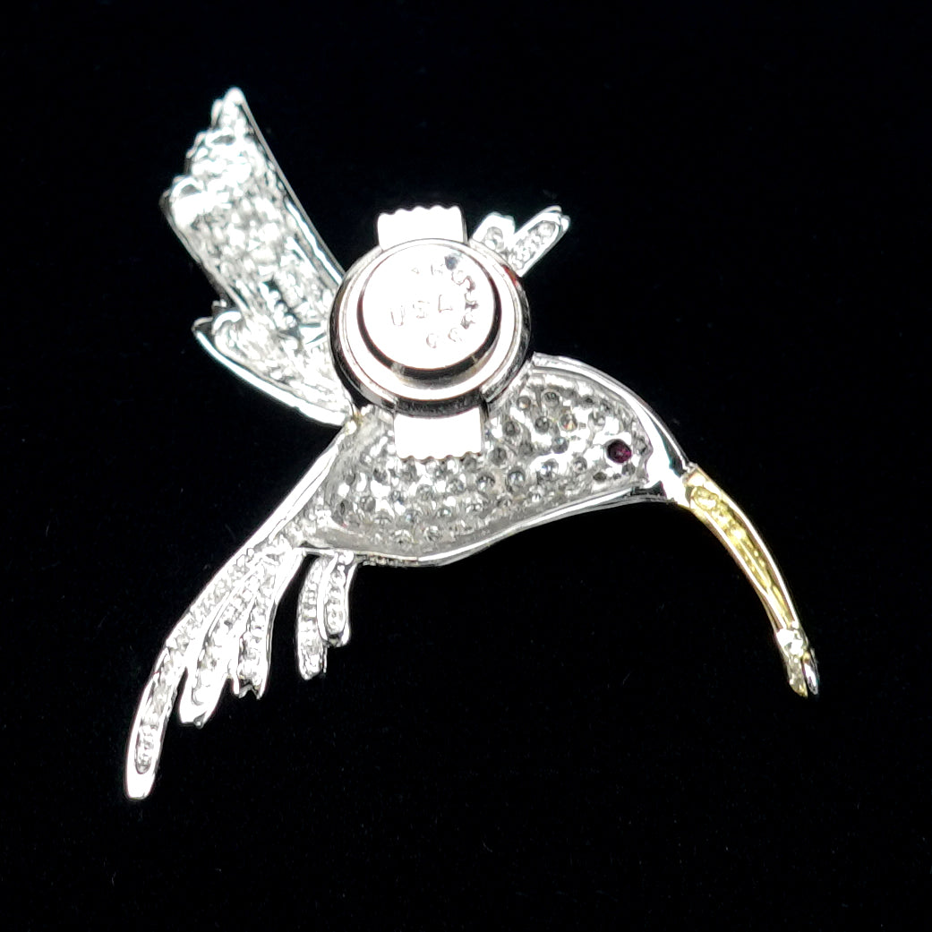 ダイヤモンドブローチ（ラペルピン） ルビーの目の可愛いハチドリの高級なブローチ BR(Ra)-D-504-1-K18WG
