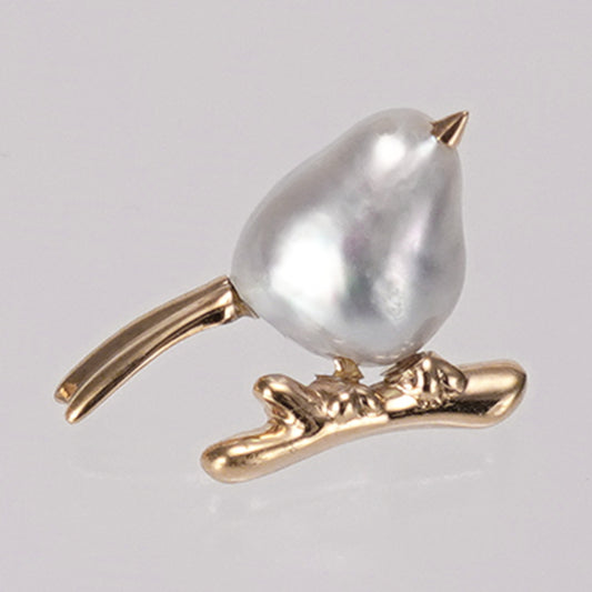 パールタイニーピン（ラペルピン）【シマエナガ・雪の妖精】照りの良いナチュラルカラーパールK18  PTN-SB29050