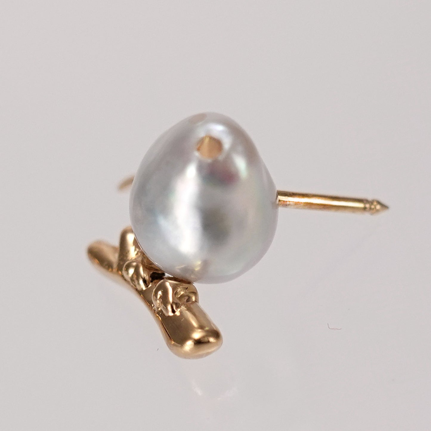 パールタイニーピン（ラペルピン）【シマエナガ・雪の妖精】照りの良いナチュラルカラーパールK18  PTN-SB29050