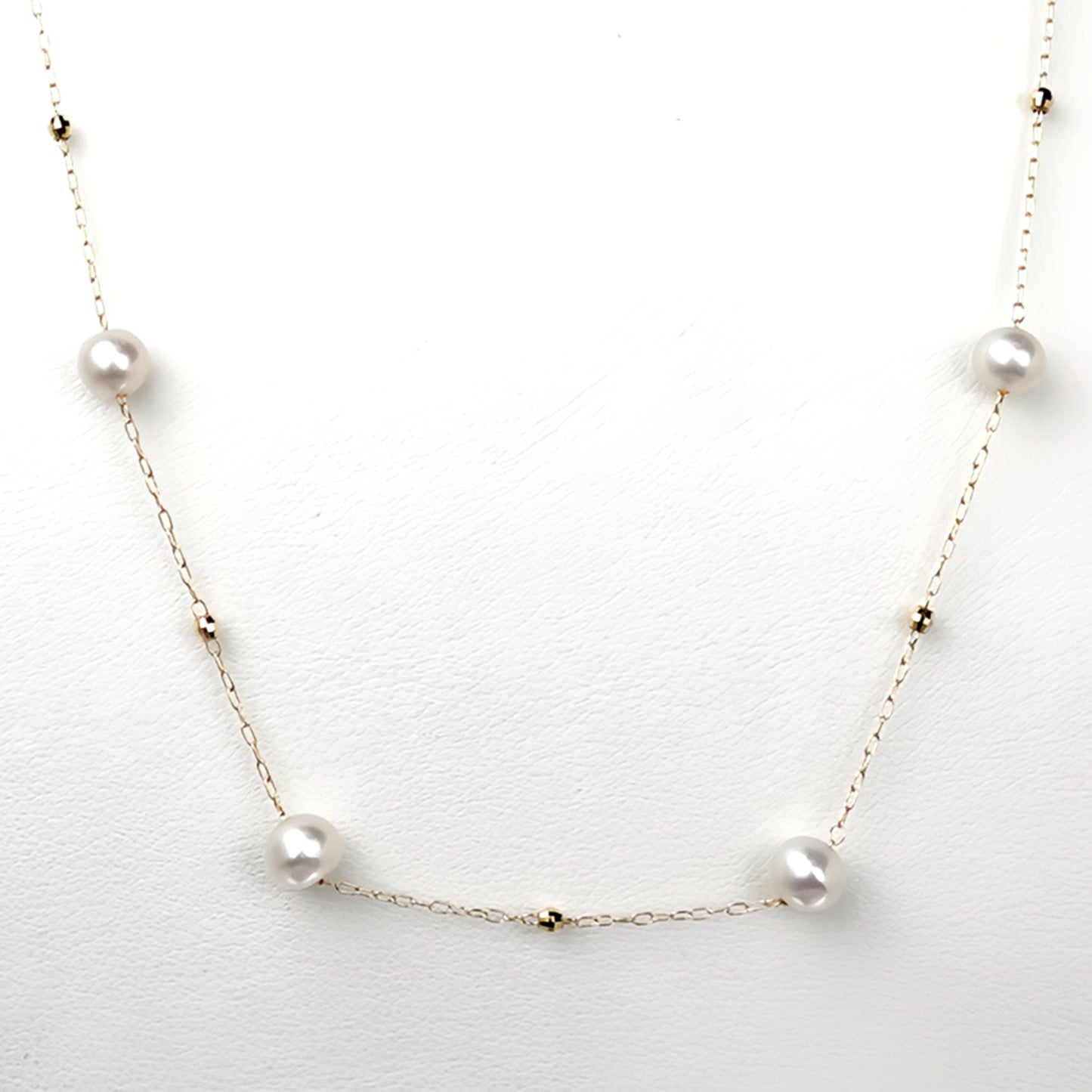 パールステーションネックレス（ピンク系のきれいなアコヤ真珠）5.0mm-K18