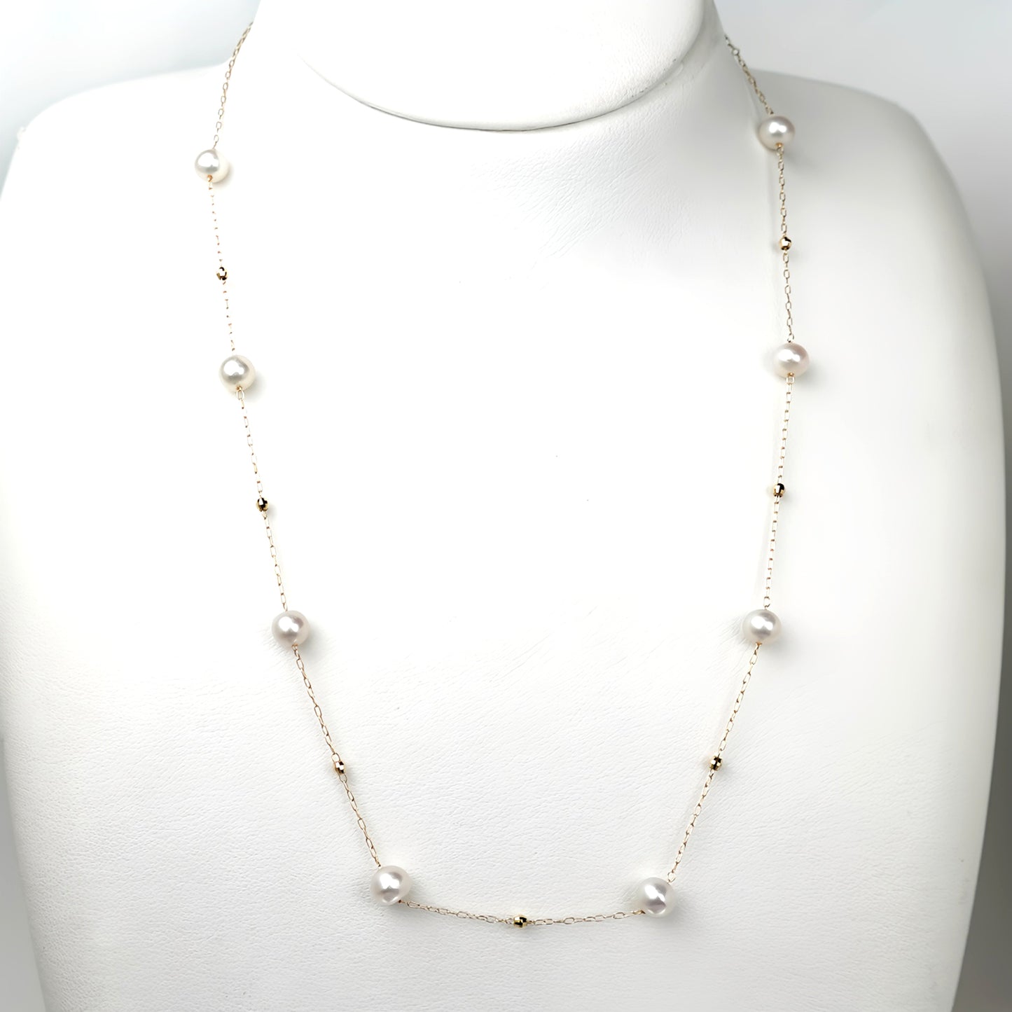 パールステーションネックレス（ピンク系のきれいなアコヤ真珠）5.0mm-K18