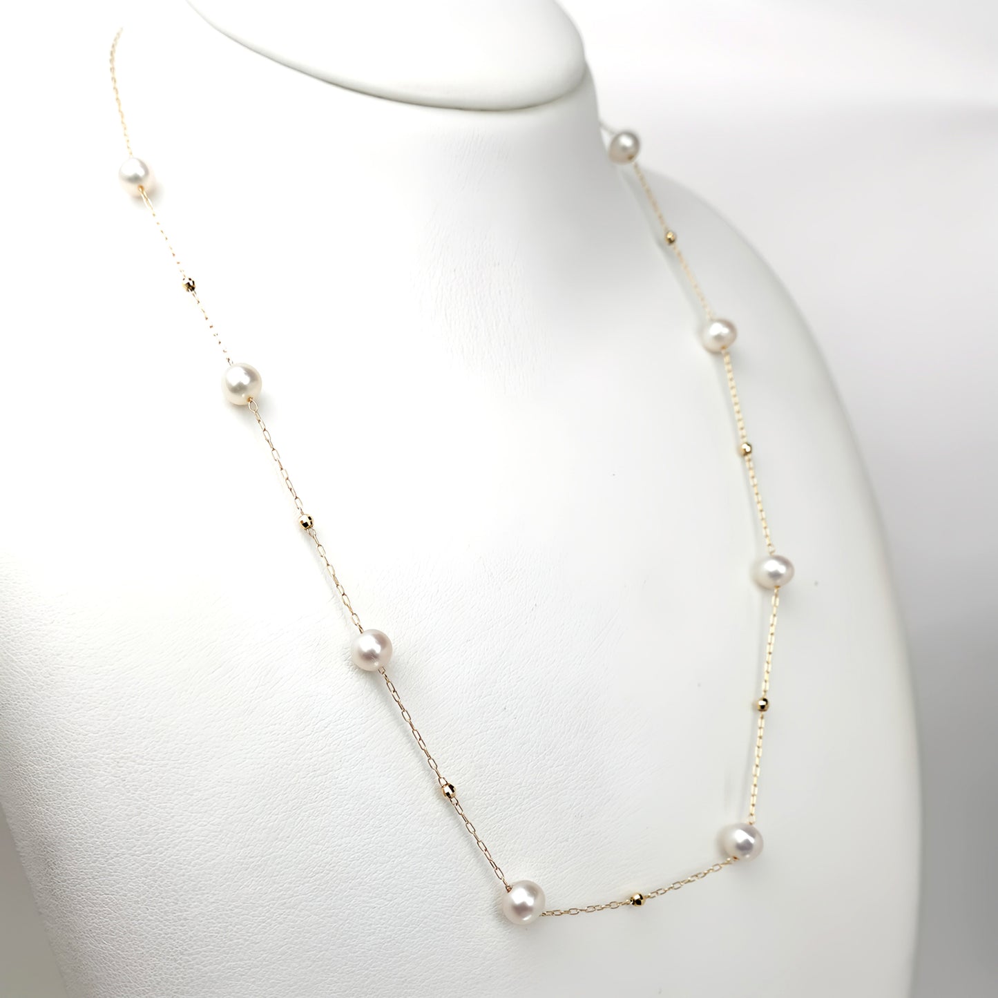 パールステーションネックレス（ピンク系のきれいなアコヤ真珠）5.0mm-K18