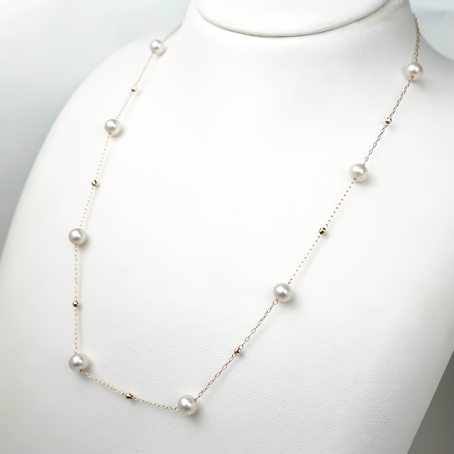 パールステーションネックレス（ピンク系のきれいなアコヤ真珠）5.0mm-K18