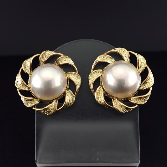 マベパールイヤリング-K18YG  非常に照りが強く魅力的な色の高品質マベパール、K18をふんだんに使ったおしゃれな高級イヤリング ER-MP-25-14mm-K18YG-マベ