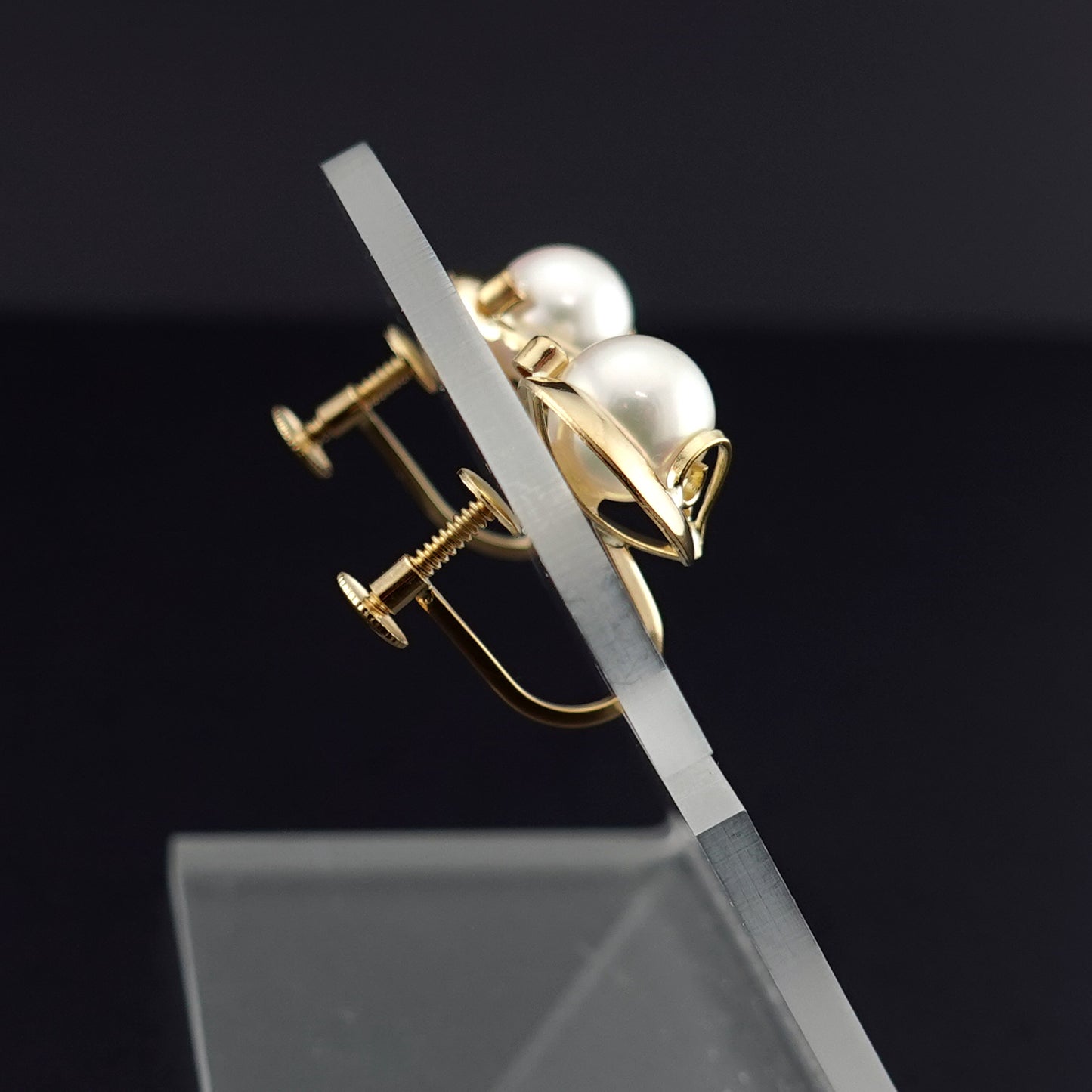 K18パールイヤリング 薄いピンク系のパールで作ったイヤリング ER-P-6.8mm-D2-K18-アコヤ真珠