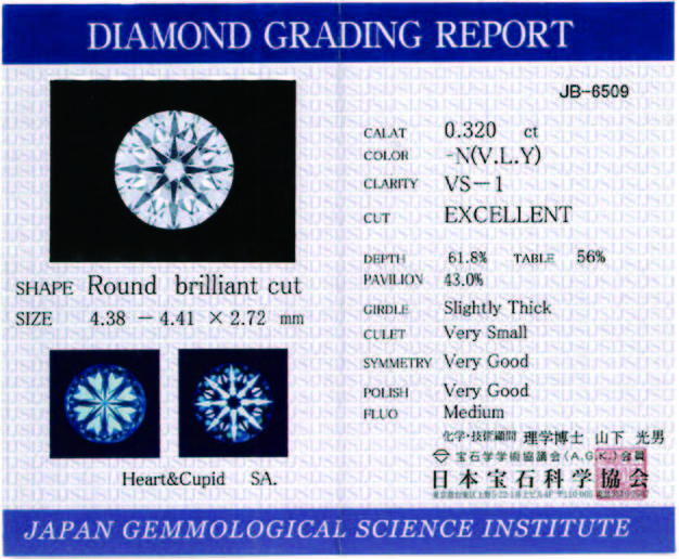 ダイヤモンドペンダント 最高のカットH&C、裏側から「ハート」が確認できるデザイン PND4-K18-0.32,VLY,VS1,EX,HC