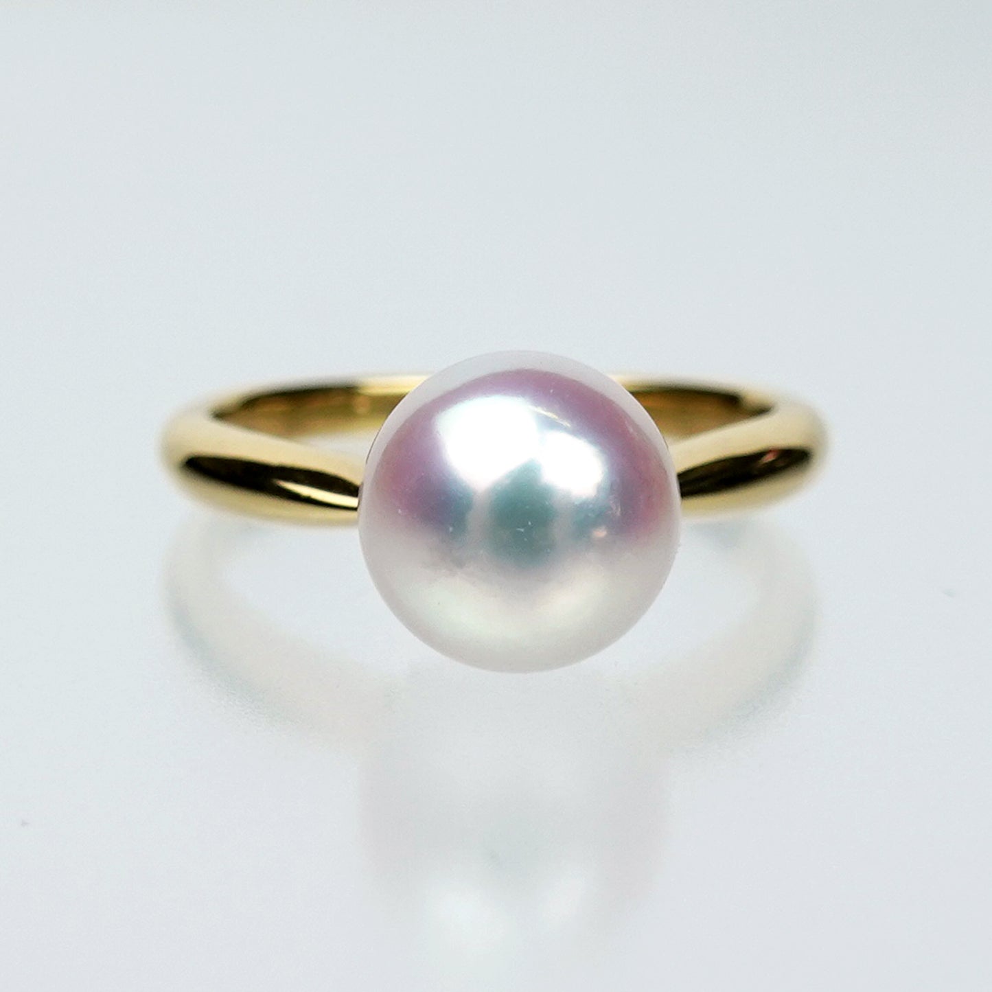 パールリング ピンク系の最高の色・照りの真珠（花珠クラス）を使ったシンプルで上品なデザインの指輪 RP-H-8.0mm-K18YG