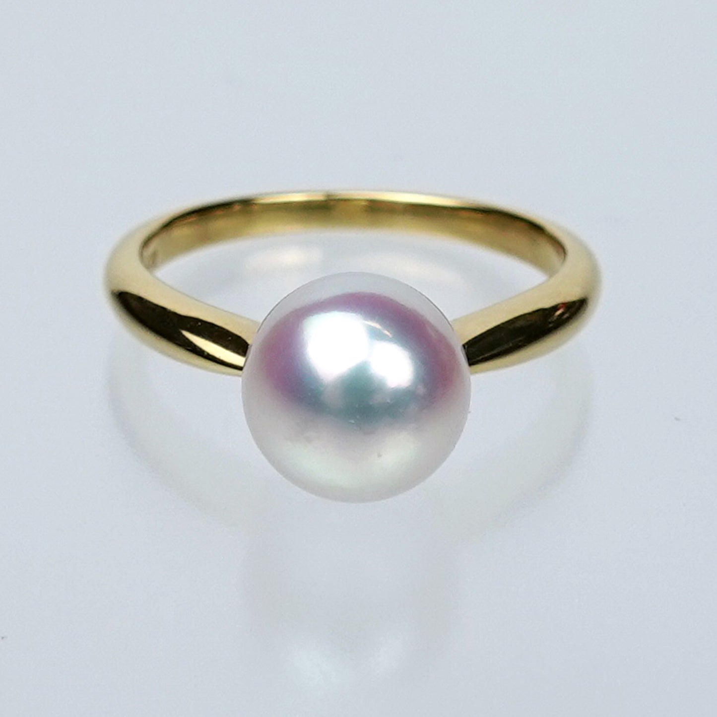 パールリング ピンク系の最高の色・照りの真珠（花珠クラス）を使ったシンプルで上品なデザインの指輪 RP-H-8.0mm-K18YG