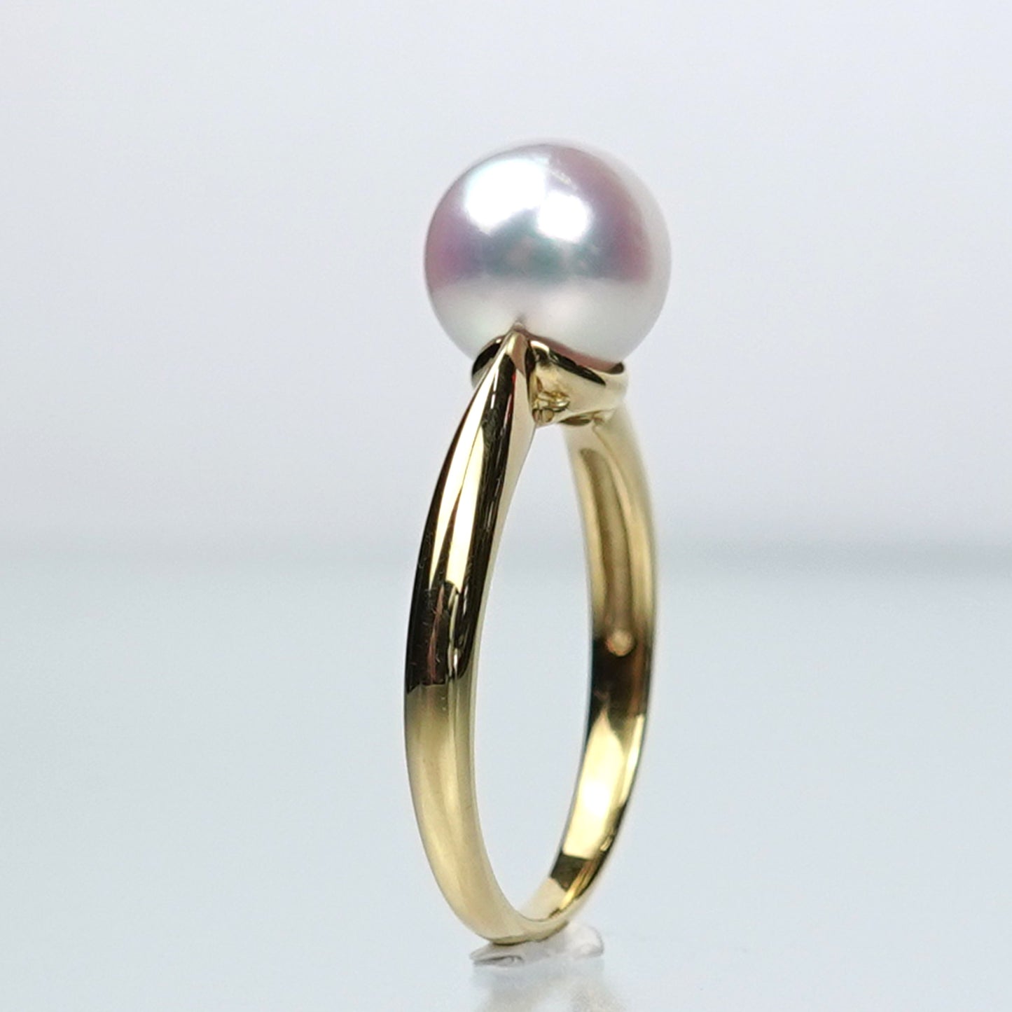パールリング ピンク系の最高の色・照りの真珠（花珠クラス）を使ったシンプルで上品なデザインの指輪 RP-H-8.0mm-K18YG