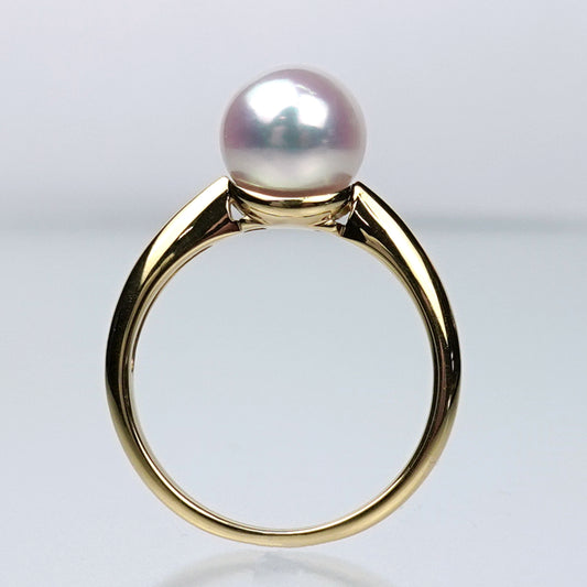 パールリング ピンク系の最高の色・照りの真珠（花珠クラス）を使ったシンプルで上品なデザインの指輪 RP-H-8.0mm-K18YG