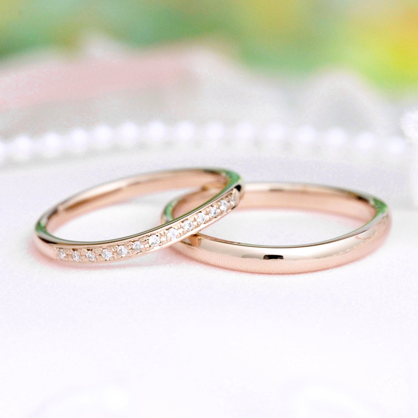 【鍛造】結婚指輪ペア 肌色に馴染む上品な淡い色のピンクゴールド 変形やキズに非常に強い鍛造製法の指輪（H&Cダイヤ） MpKK81-20Dh13-K18CLG-KK81-25-K18CLG