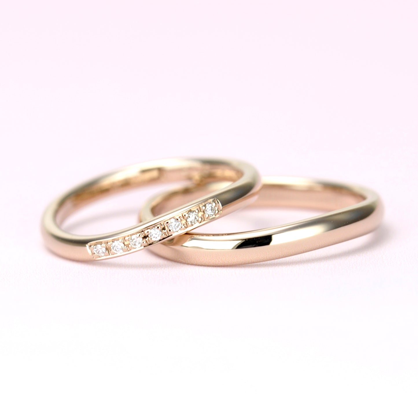 【鍛造】【高品質H&Cダイヤモンド】結婚指輪ペア 肌色に馴染む淡いピンクゴールド 変形やキズに非常に強い鍛造製法の指輪 MpKK81-20Dh7-K18CLG-KK81-25-K18CLG