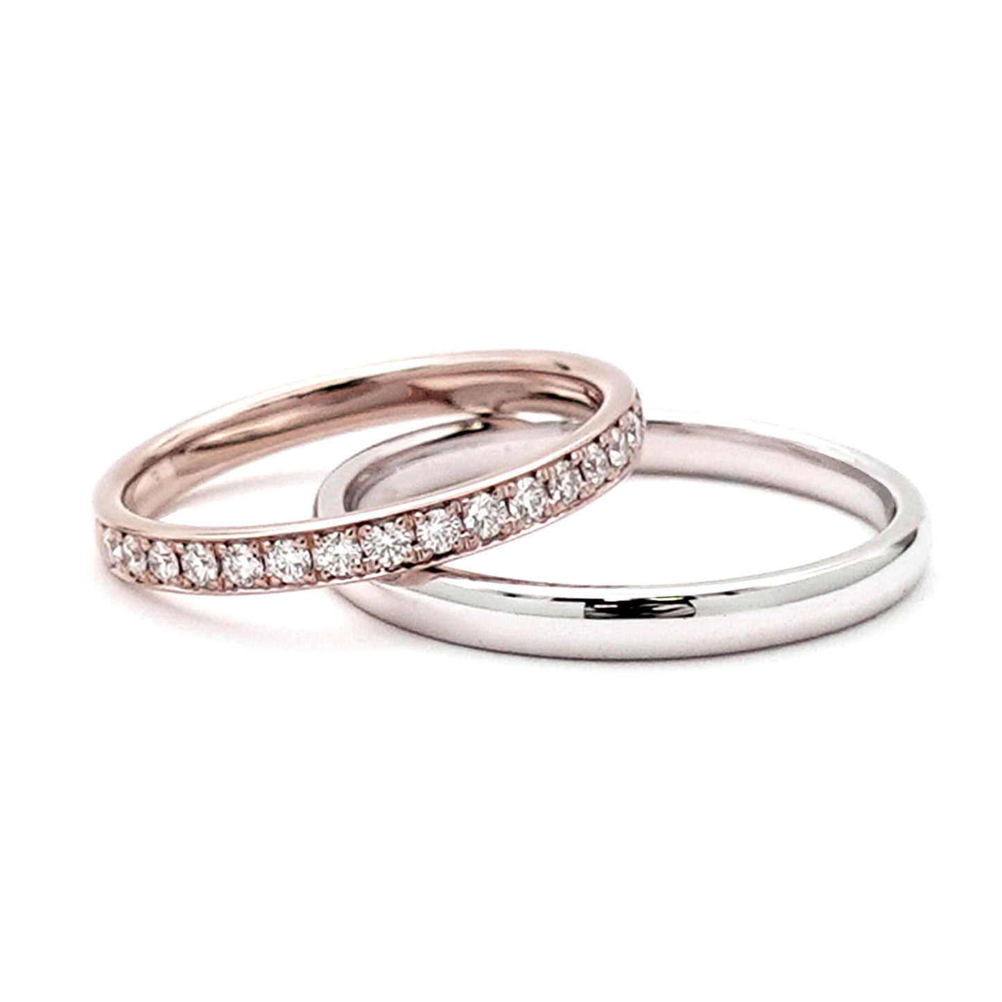 【鍛造】結婚指輪ペア ハーフエタニティリング 高品質H&Cダイヤモンドを使用（K18CLG）変形やキズに非常に強い鍛造製法の指輪 MpKK-HE-H23h-K18CLG-KK80-25-Pt