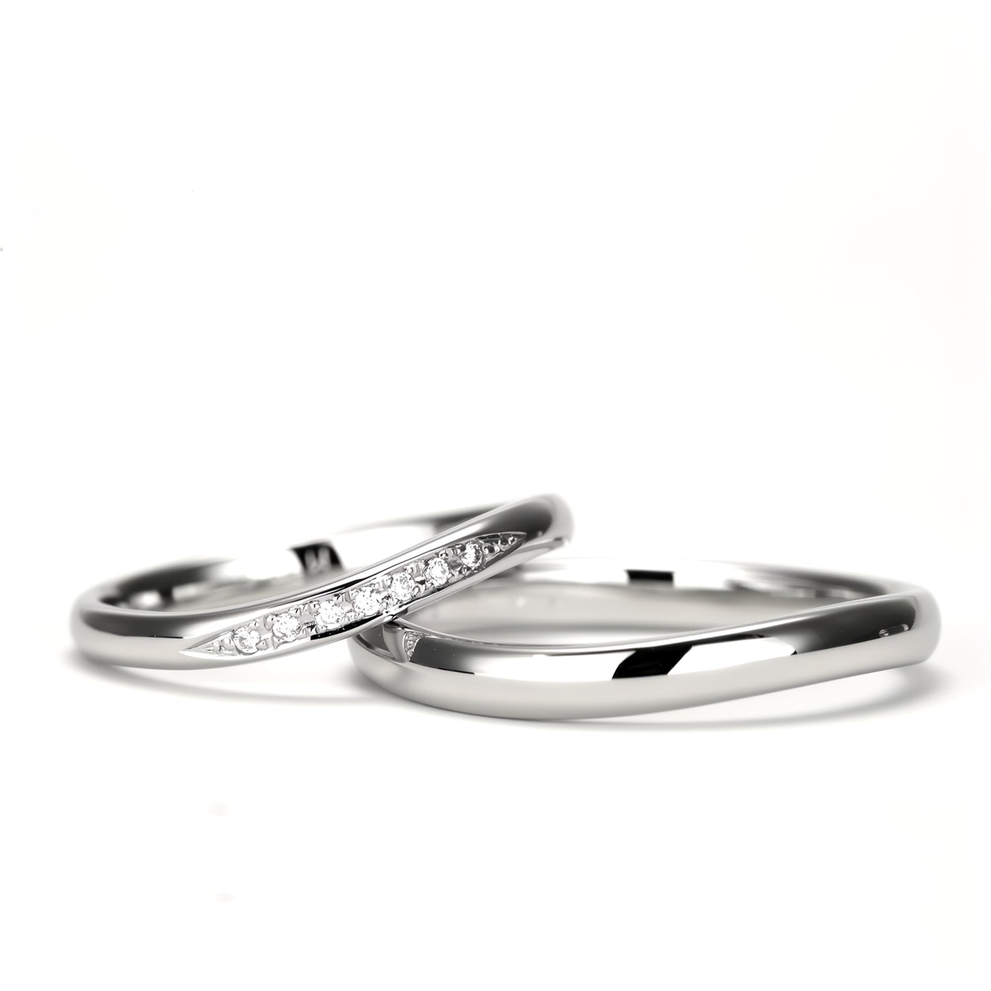 【鍛造/純プラチナ】結婚指輪ペア 変形やキズに非常に強いプラチナ鍛造リング（鍛造Pt999)   鍛造では珍しい緩やかなやさしいカーブデザイン、H&Cダイヤ使用 MpKK81-20Dh7-25-Pt.999
