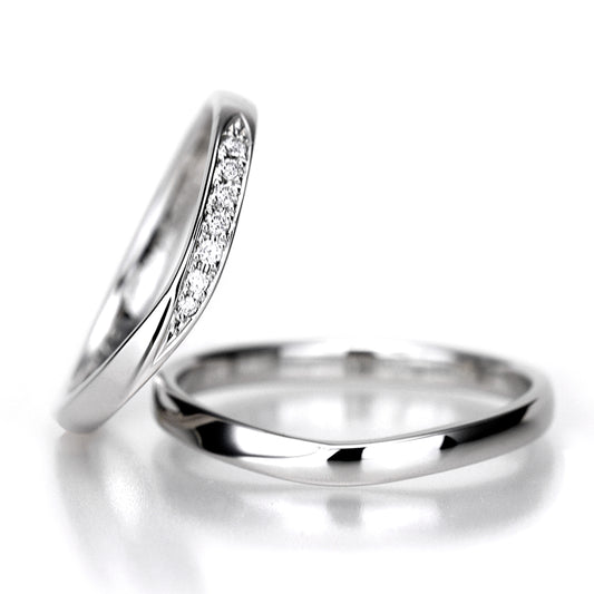 【鍛造/スーパーハード純プラチナ】結婚指輪ペア（鍛造Pt.999SH）高品質H&Cダイヤを使用 緩やかなV字デザイン 変形やキズに非常に強い純プラチナ製鍛造リング MpKK91-DhS-L-Pt999SH