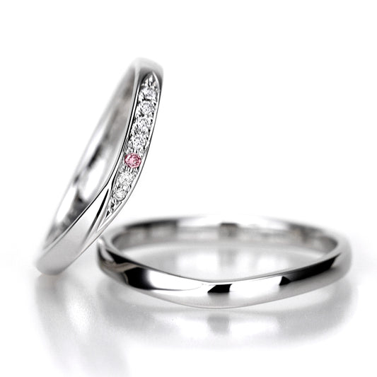 【鍛造/スーパーハード純プラチナ】結婚指輪ペア（鍛造Pt.999SH）高品質H&Cダイヤを使用 緩やかなV字デザイン 変形やキズに非常に強い純プラチナ製鍛造リング MpKK91-DhS-L-Pt999SH