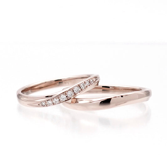 【鍛造】結婚指輪ペア 肌色に馴染む淡いピンクゴールドのリングに高品質H&Cダイヤモンドを使用 変形やキズに非常に強い鍛造製法の指輪 MpTZ002h-TZ001-K18CLG