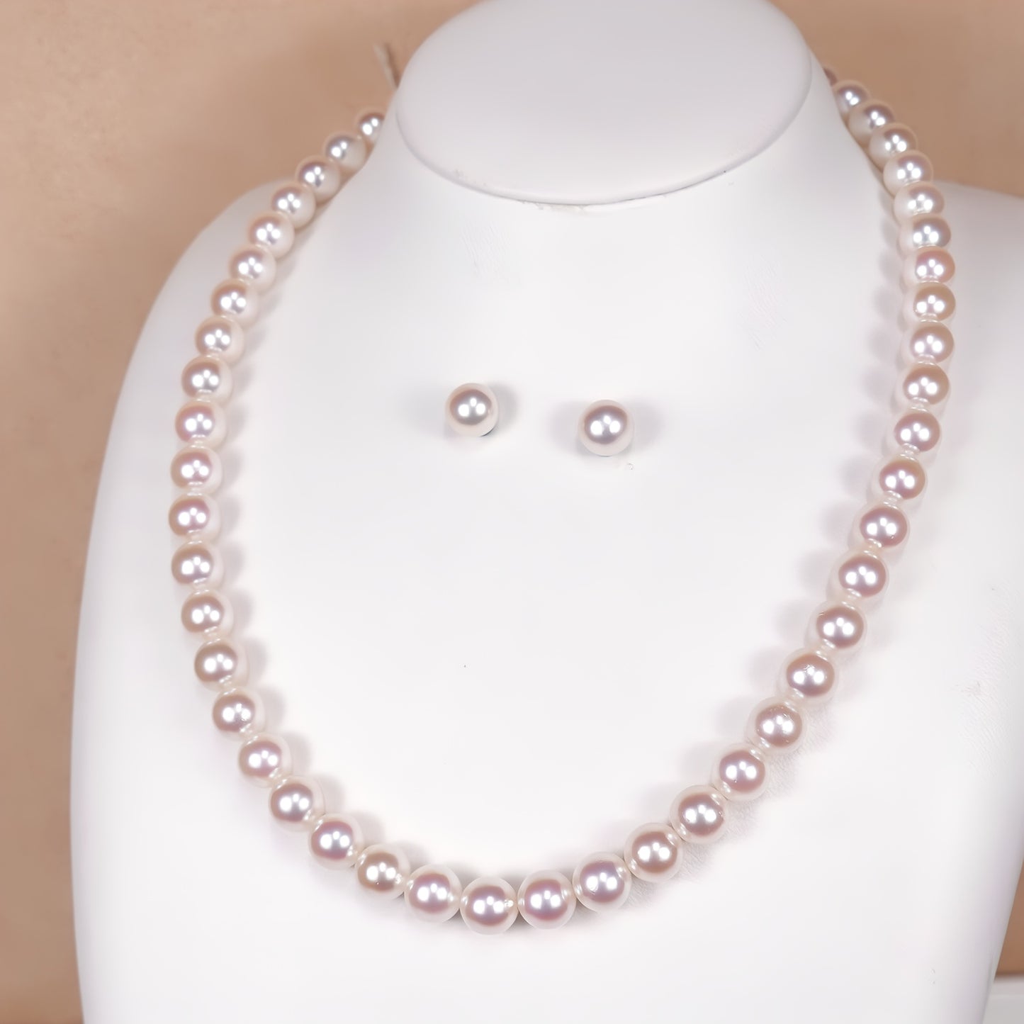 真珠ネックレス＋イヤリング（ピアス）セット-7.5〜8.0mm 花珠に負けない強い照りの真珠 PNE75-OK25030101