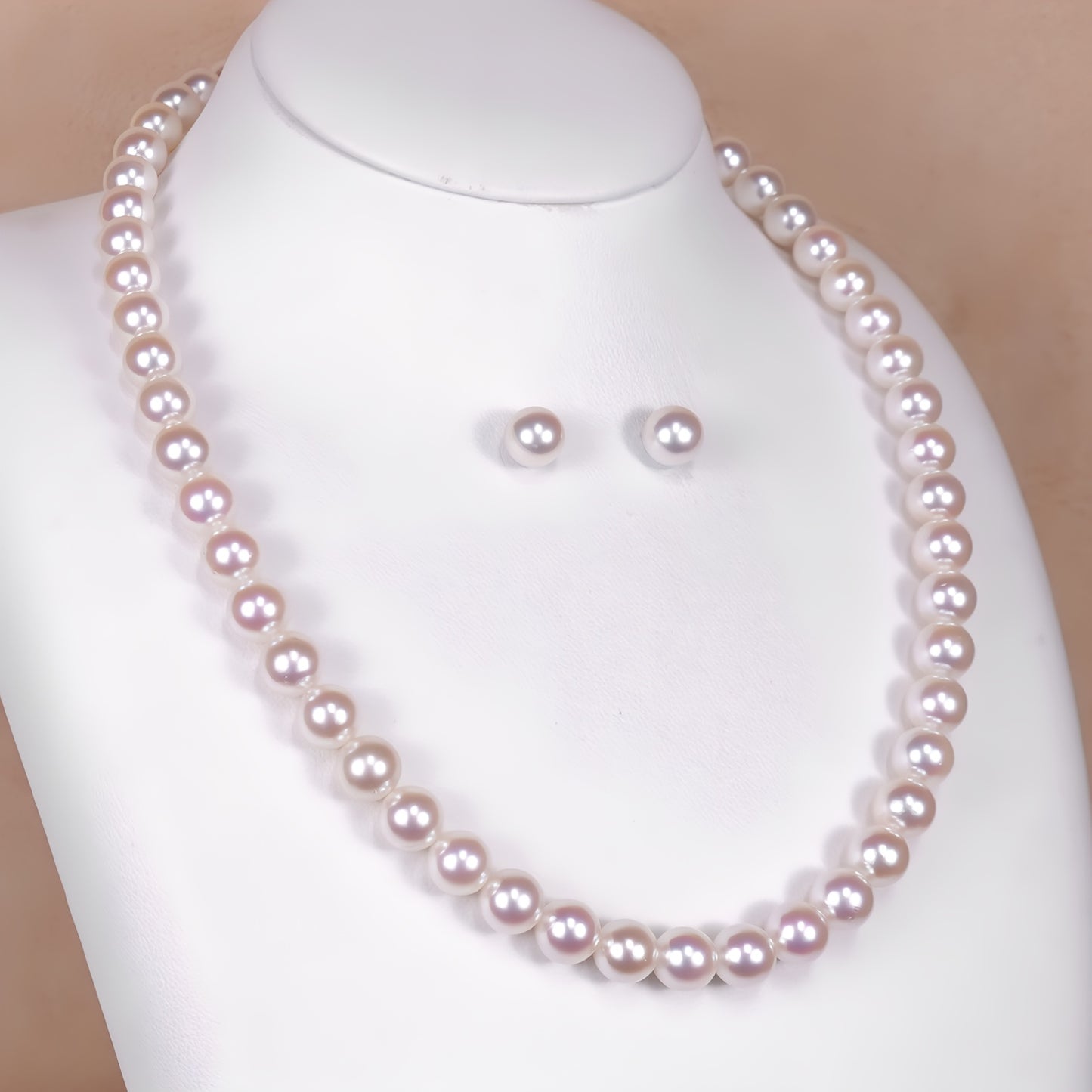 真珠ネックレス＋イヤリング（ピアス）セット-7.5〜8.0mm 花珠に負けない強い照りの真珠 PNE75-OK25030101