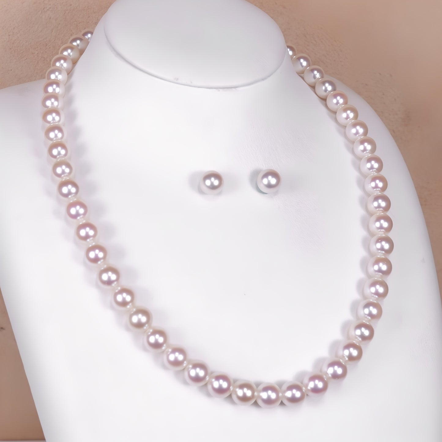真珠ネックレス＋イヤリング（ピアス）セット-7.5〜8.0mm 花珠に負けない強い照りの真珠 PNE75-OK25030101
