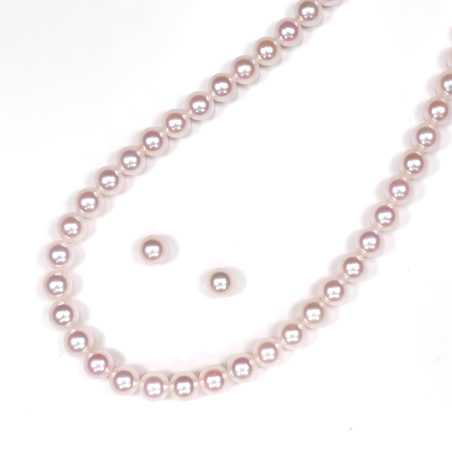 真珠ネックレス＋イヤリング（ピアス）セット-7.5〜8.0mm 花珠に負けない強い照りの真珠 PNE75-OK25030101