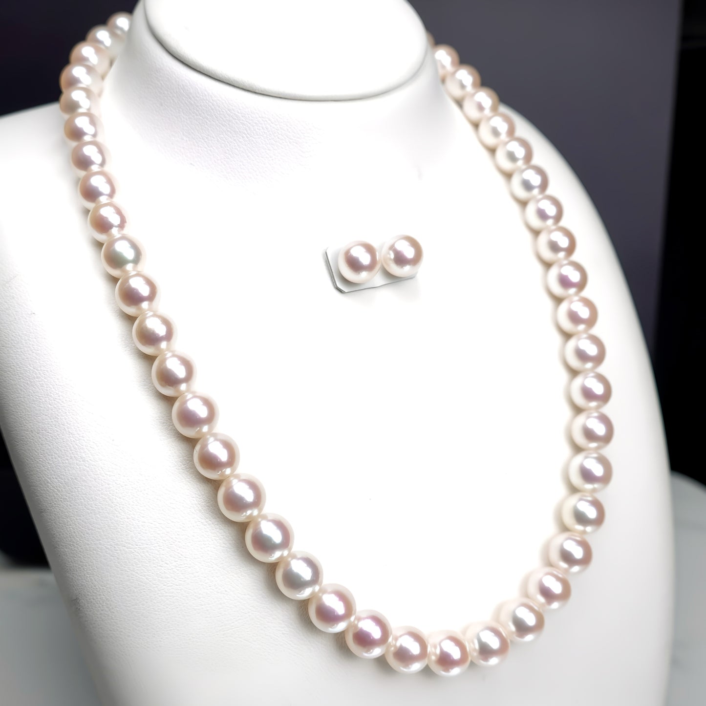 【花珠8.5〜9.0mm】ピンク系の高品質真珠ネックレス+ピアス(orイヤリング)セット-PHN-8.5-花珠KK-XXX047