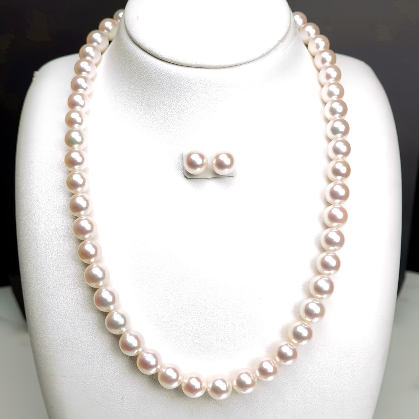 【花珠8.5〜9.0mm】ピンク系の高品質真珠ネックレス+ピアス(orイヤリング)セット-PHN-8.5-花珠KK-XXX047