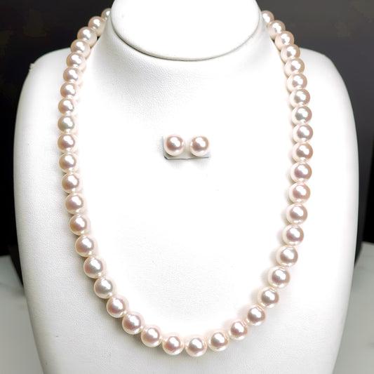 【花珠8.5〜9.0mm】ピンク系の高品質真珠ネックレス+ピアス(orイヤリング)セット-PHN-8.5-花珠KK-XXX047