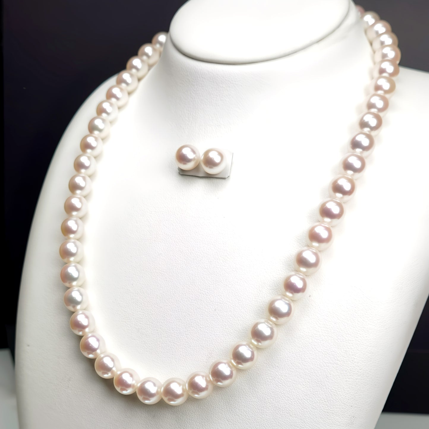 【花珠8.5〜9.0mm】ピンク系の高品質真珠ネックレス+ピアス(orイヤリング)セット-PHN-8.5-花珠KK-XXX047