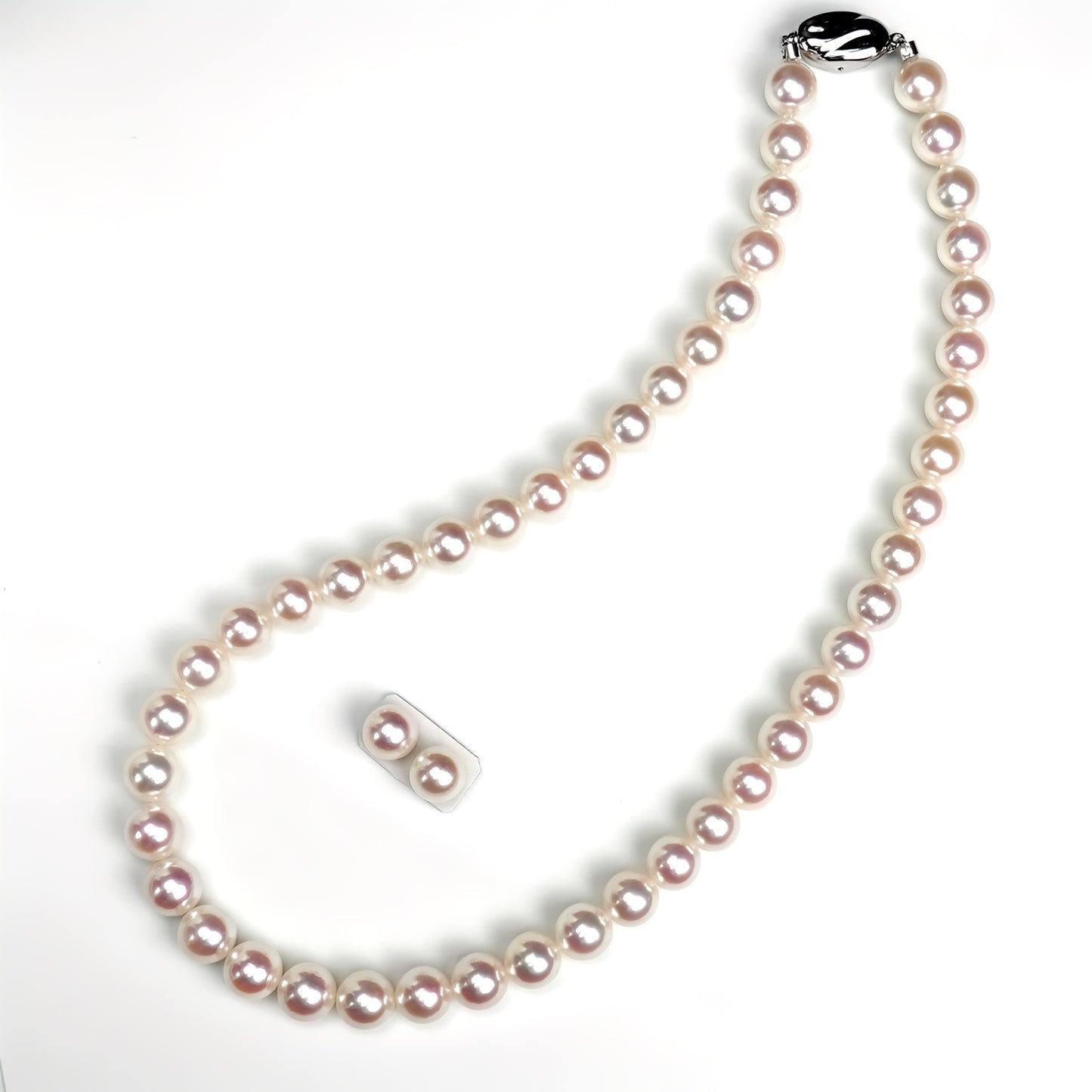 【花珠8.5〜9.0mm】ピンク系の高品質真珠ネックレス+ピアス(orイヤリング)セット-PHN-8.5-花珠KK-XXX047