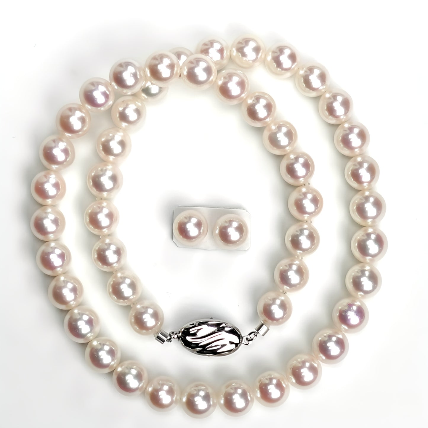 【花珠8.5〜9.0mm】ピンク系の高品質真珠ネックレス+ピアス(orイヤリング)セット-PHN-8.5-花珠KK-XXX047