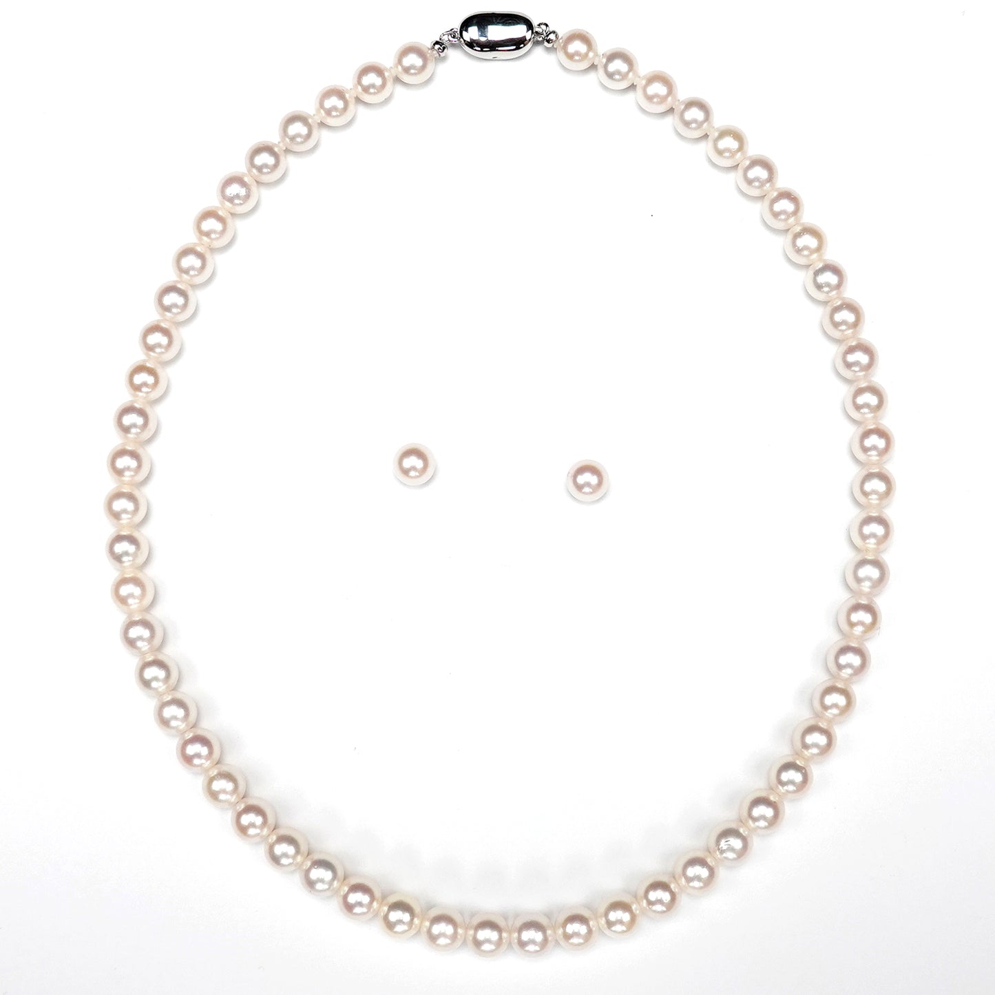 真珠ネックレス＋イヤリング（ピアス）セット-7.0〜7.5mm 上品な淡いピンク系の真珠 PNE70-TG09032103