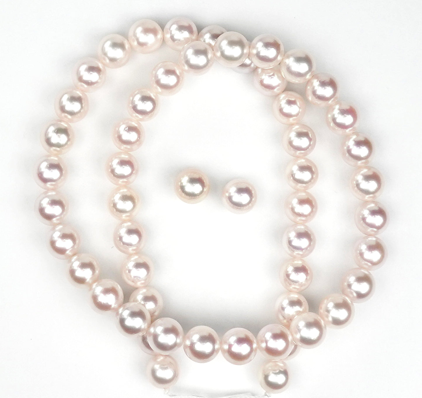 真珠ネックレス＋イヤリング（ピアス）セット-8.0〜8.5mm 花珠に引けを取らないピンク系の色・照りのキレイな真珠 PNE80-OK22122601