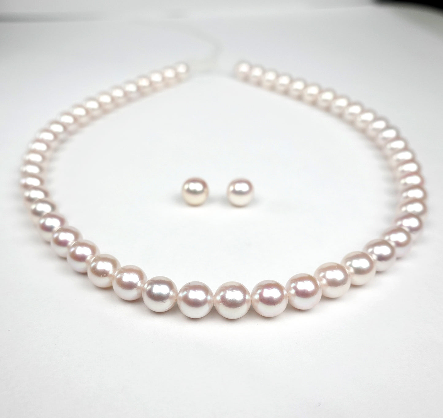 真珠ネックレス＋イヤリング（ピアス）セット-8.0〜8.5mm 花珠に引けを取らないピンク系の色・照りのキレイな真珠 PNE80-OK22122601
