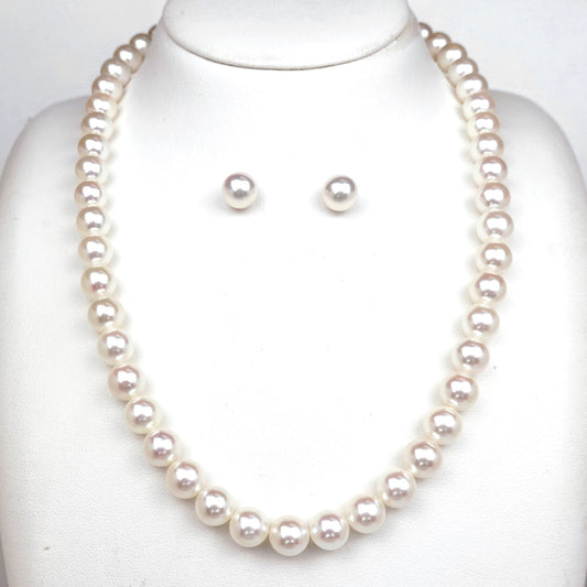 真珠ネックレス＋ピアス（イヤリング）セット 淡いピンク系のキズが少ない照りの良いパール（8.0〜8.5mm） PNE80-OK20042102