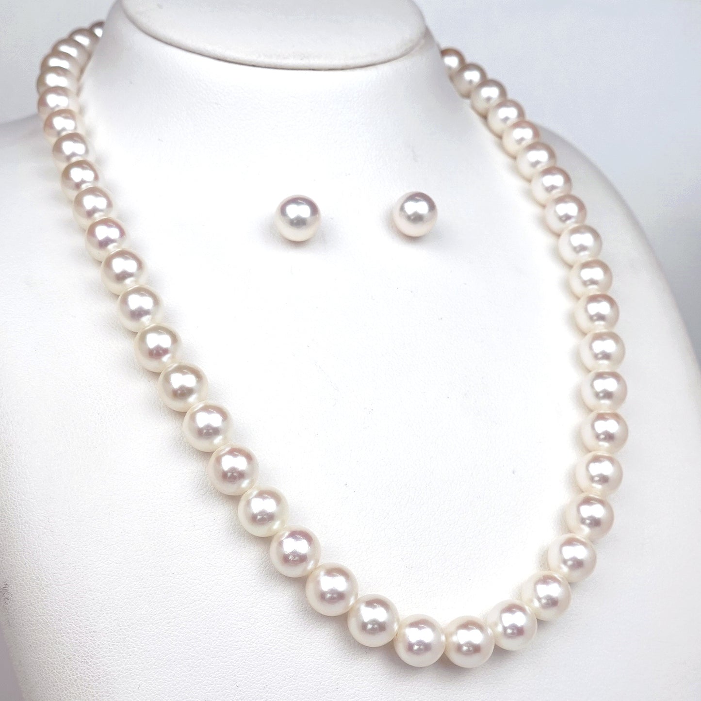 真珠ネックレス＋ピアス（イヤリング）セット 淡いピンク系のキズが少ない照りの良いパール（8.0〜8.5mm） PNE80-OK20042102