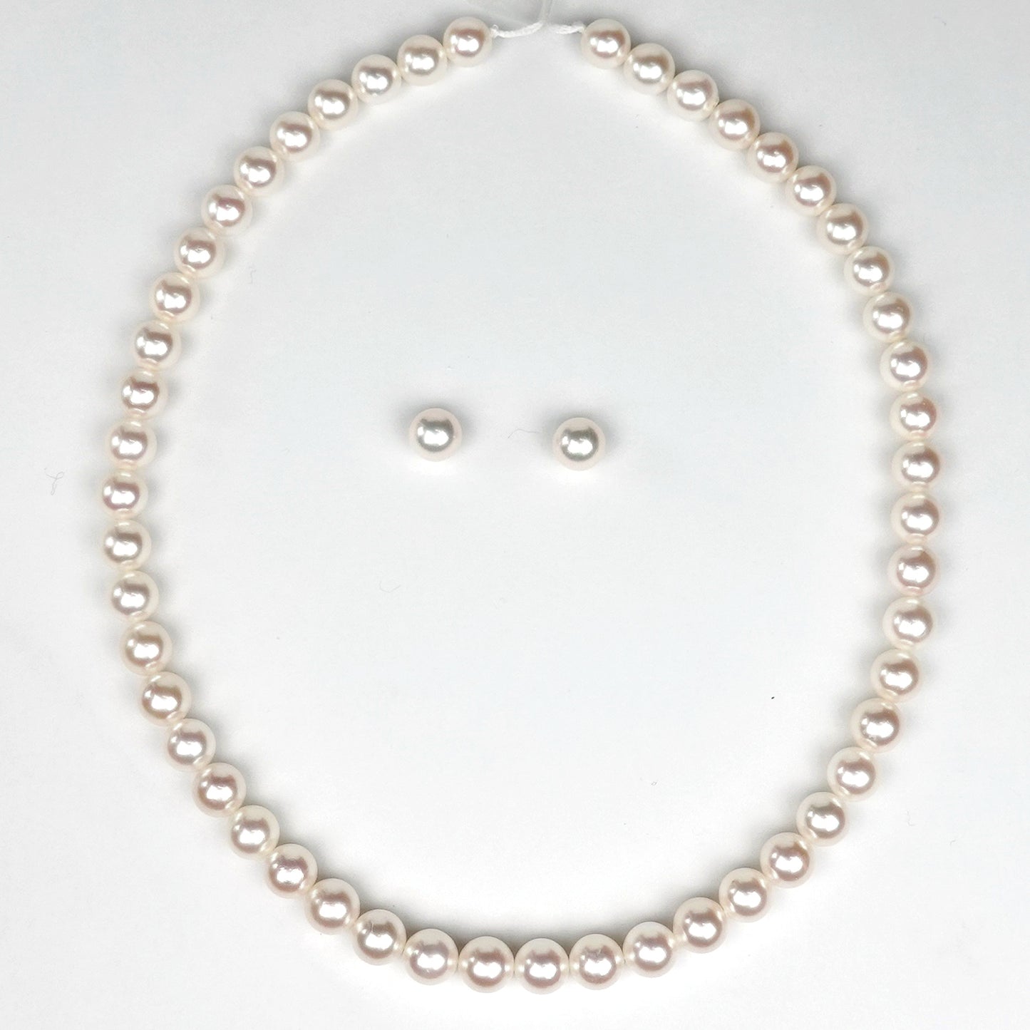 真珠ネックレス＋ピアス（イヤリング）セット 淡いピンク系のキズが少ない照りの良いパール（8.0〜8.5mm） PNE80-OK20042102