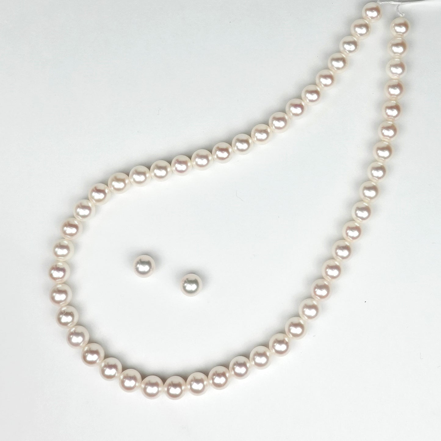 真珠ネックレス＋ピアス（イヤリング）セット 淡いピンク系のキズが少ない照りの良いパール（8.0〜8.5mm） PNE80-OK20042102