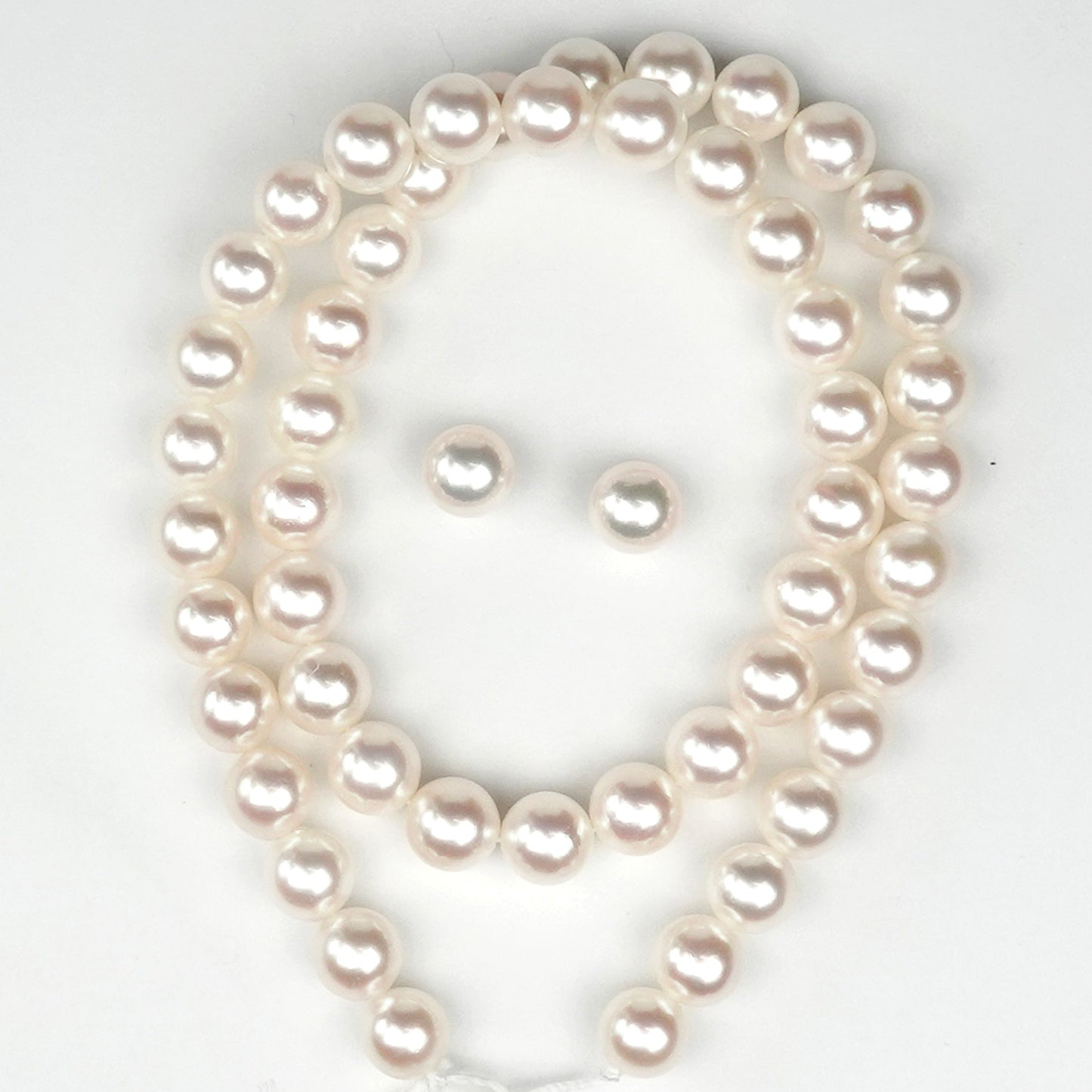 真珠ネックレス＋ピアス（イヤリング）セット 淡いピンク系のキズが少ない照りの良いパール（8.0〜8.5mm） PNE80-OK20042102