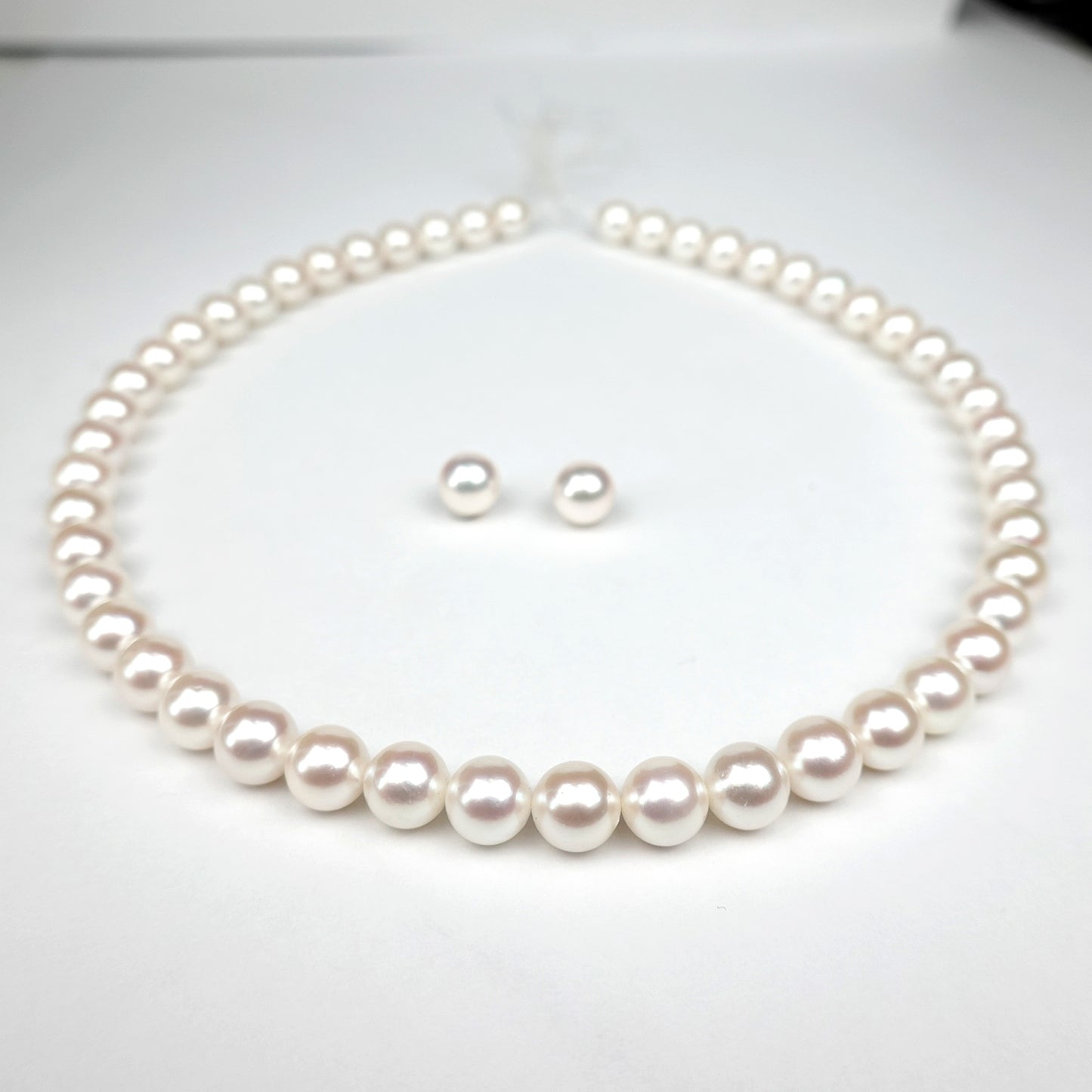 真珠ネックレス＋ピアス（イヤリング）セット 淡いピンク系のキズが少ない照りの良いパール（8.0〜8.5mm） PNE80-OK20042102