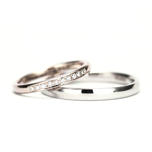 【鍛造】結婚指輪ペアCLG/Pt 高品質H&Cダイヤモンドを使用 女性用は肌色に馴染みやすい淡色ピンクゴールド 男性用はプラチナ製 MpKK80-20Dh10-K18CLG-25-Pt
