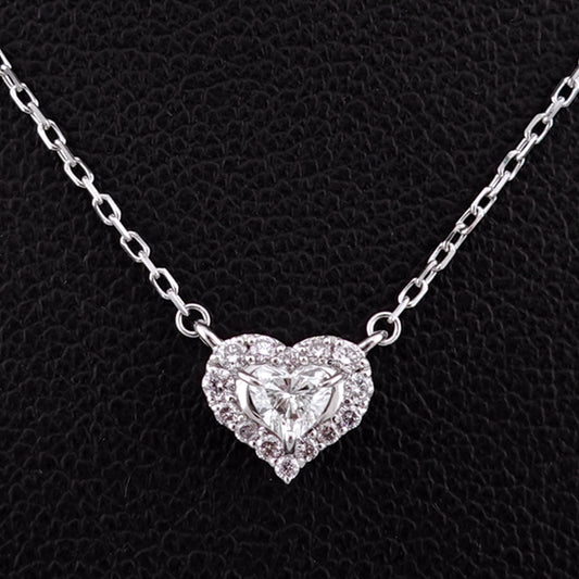 ハートブリリアントカットダイヤモンドペンダント 【ピンクダイヤ取巻】の高級品（プラチナ） PND-HS0.14ct-PD0.10ct-Pt