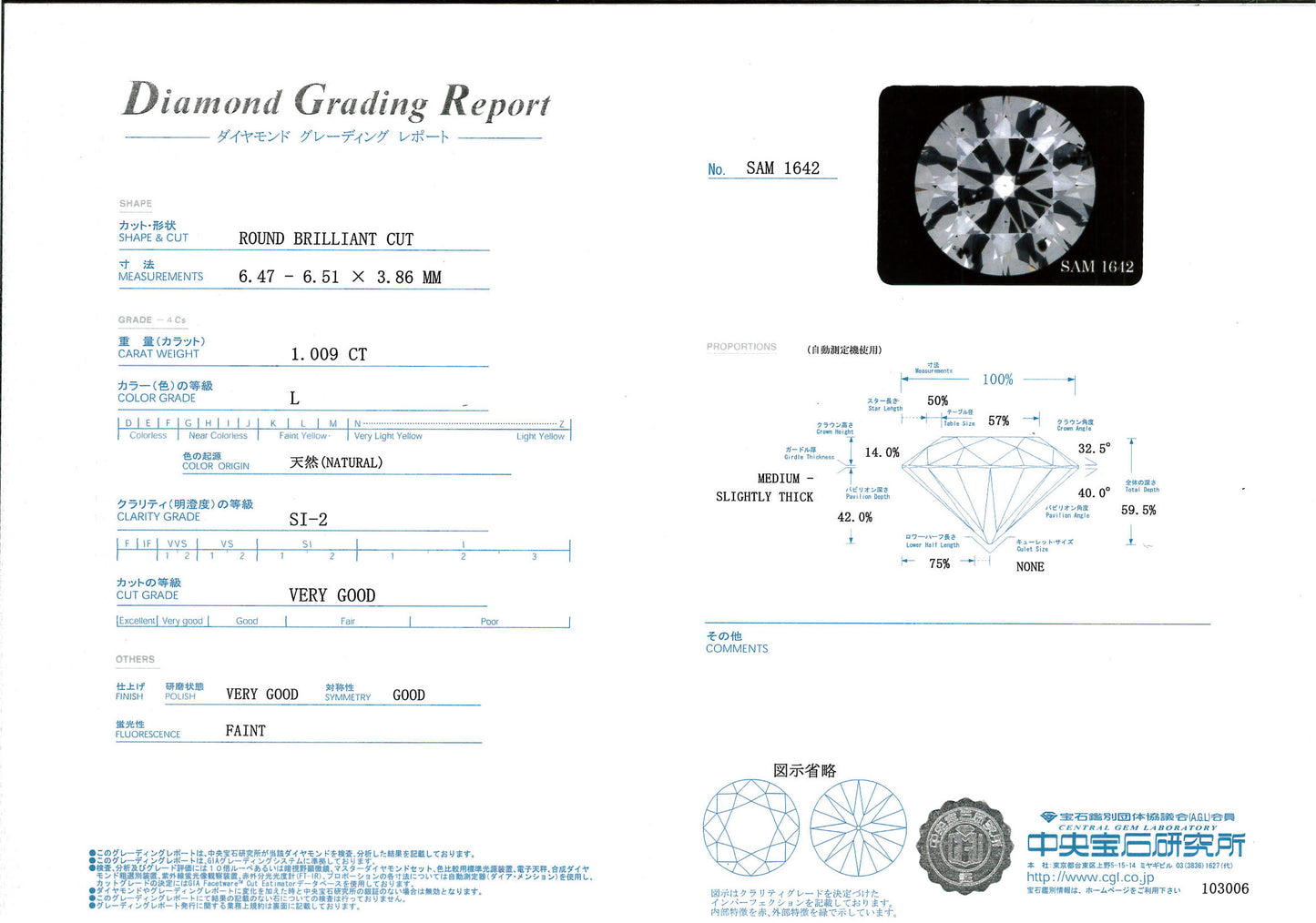 【限定特価】1.009ctダイヤモンドペンダント 1ctダイヤモンドの理想的なサイズ（中央宝石研究所鑑定書付） PND-1.009,L,SI2,VG